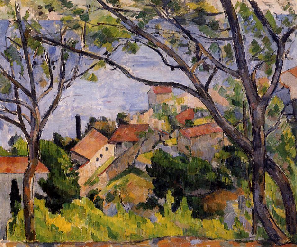 L Estaque, View through the Trees - Paul Cezanne Painting